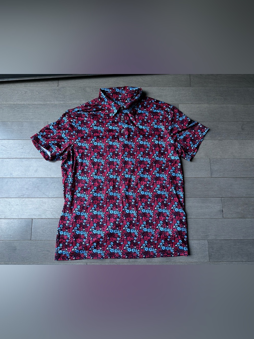 Mens Chaps Polo Blue And Red Floral Hawaiian Athletic Golf Lightweight T Shirt M